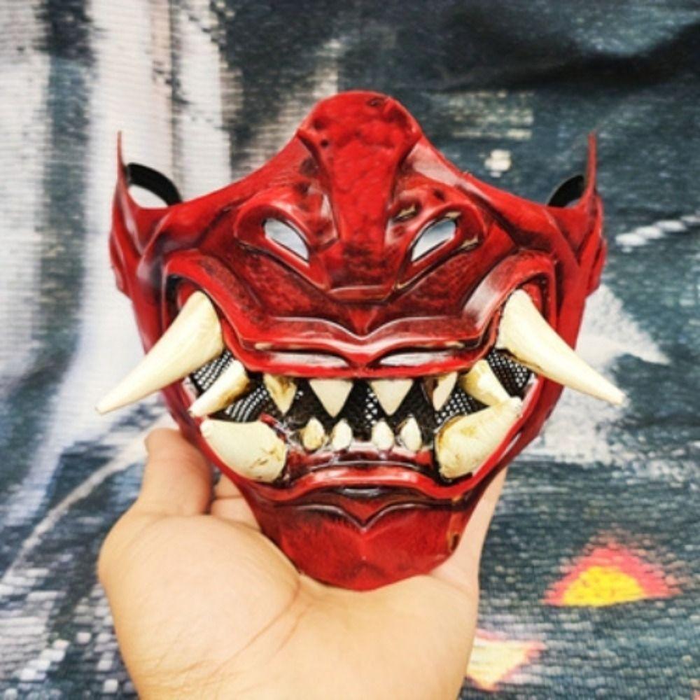 Spooky Cosplay Red Prajna Mask Dress Up Japanese Mask Toy Samurai Cosplay Mask Halloween
