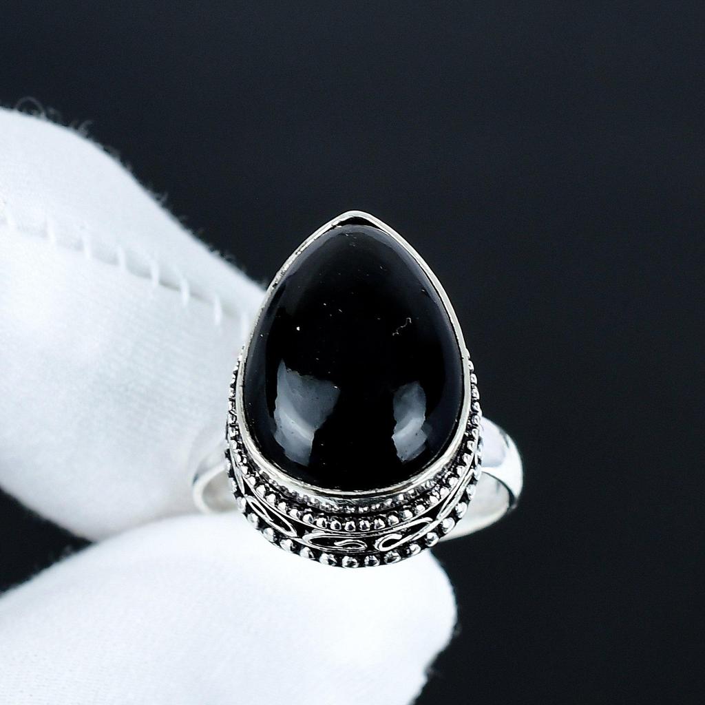 Natural Black Onyx Gemstone Ring, 925 Sterling Silver Jewelry, Handmade Ring, Black Onyx Statement Silver Ring, Birthday Gifts For New Year