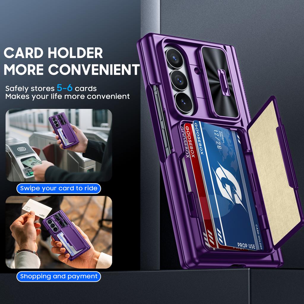 Samsung Galaxy Z Fold 7 Protective Case with RFID Wallet Holder Kickstand and Full Coverage Protection-Purple