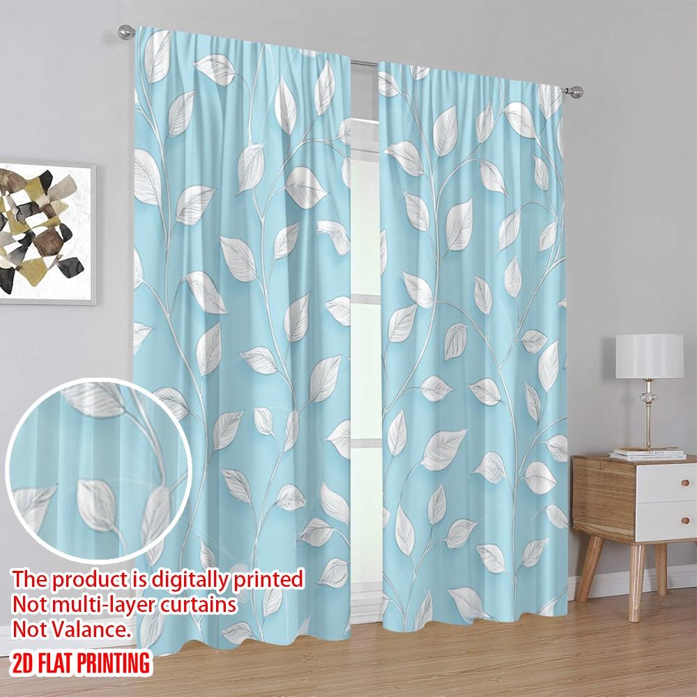 2 шт., 2D плоская печать Шторы и оконное убранство Дизайн синей листвы Полиэстер (без стержня) Уличные украшения Ldeal для