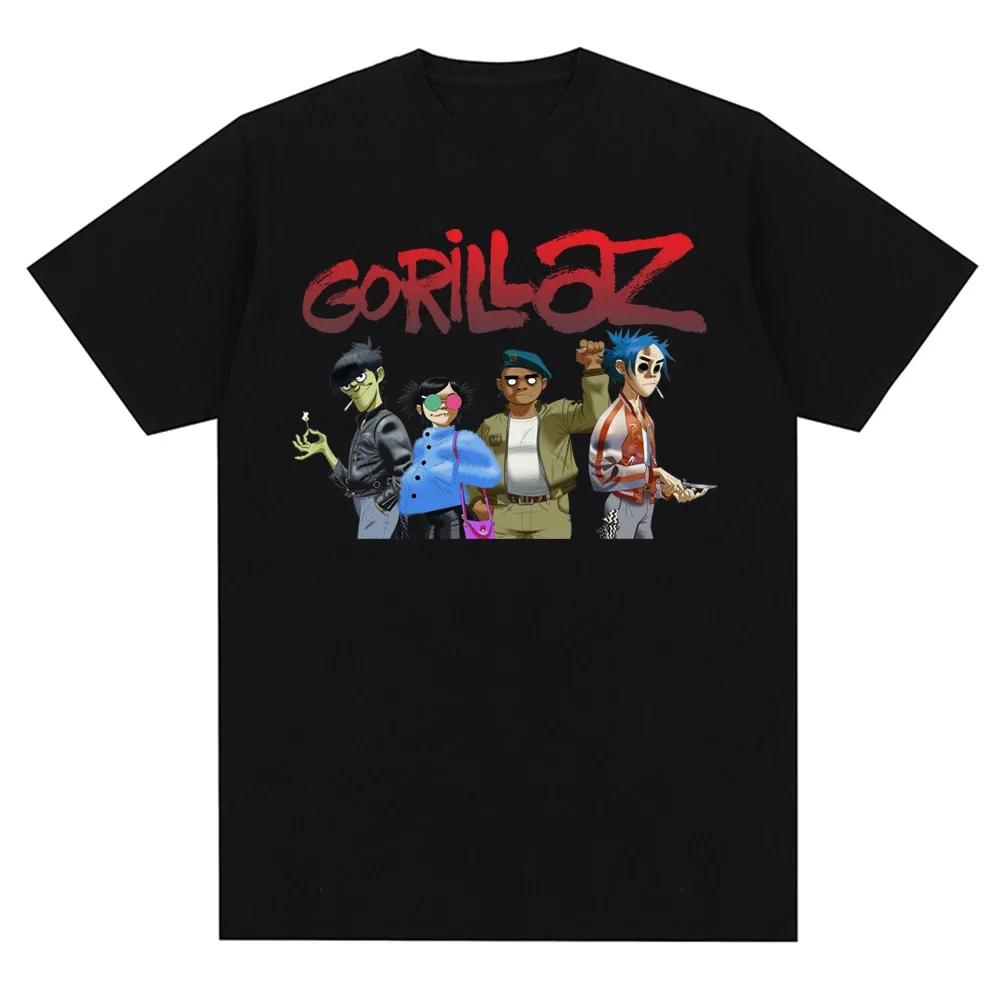 Музыкальная группа Gorillazs Punk Rock Print 90-е Повседневная одежда с коротким рукавом Трендовая летняя мужская футболка с круглым вырезом