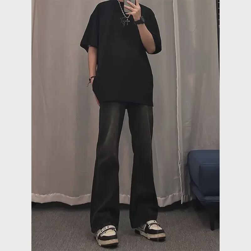 Мужские высокие черные расклешенные джинсы - American Vibe High Street Style