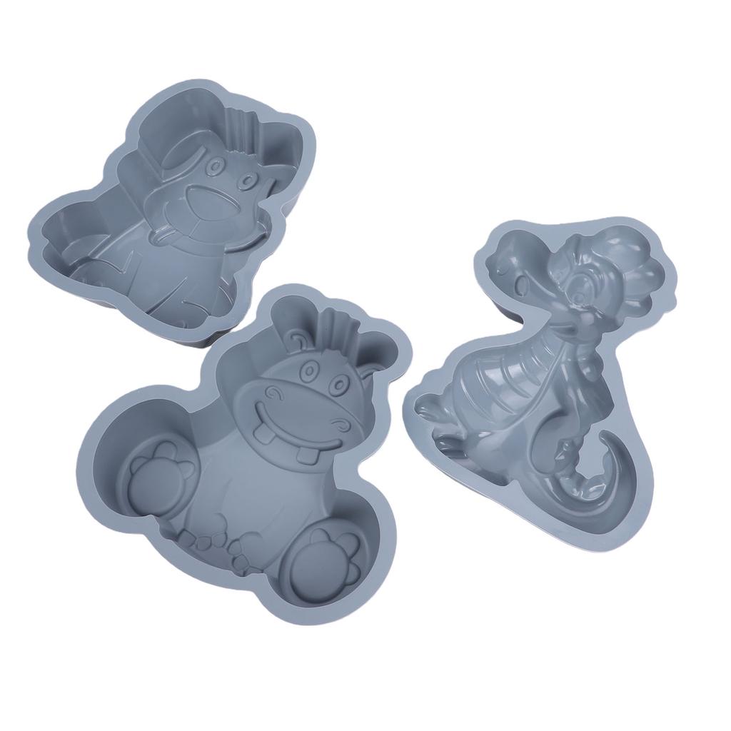 3pcs Cartoon Silicone Baking Mold Dinosaur Hippo Dog Shape Food Grade Non Stick Cute Cake Mold