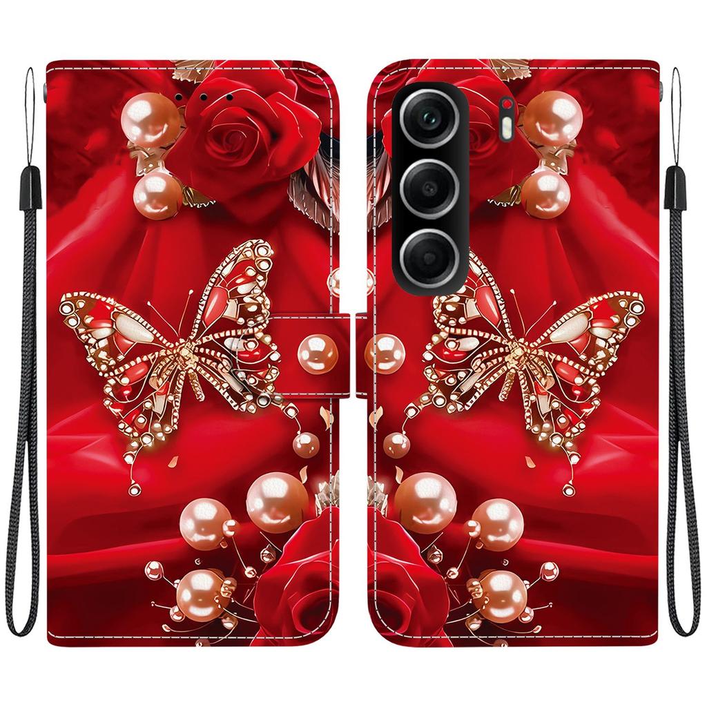 Чехол-книжка из искусственной кожи ручной работы для Tecno Camon 40, противоскользящая противоударная обложка с ремешком на запястье и дизайном в виде кошки с сердечком/розой