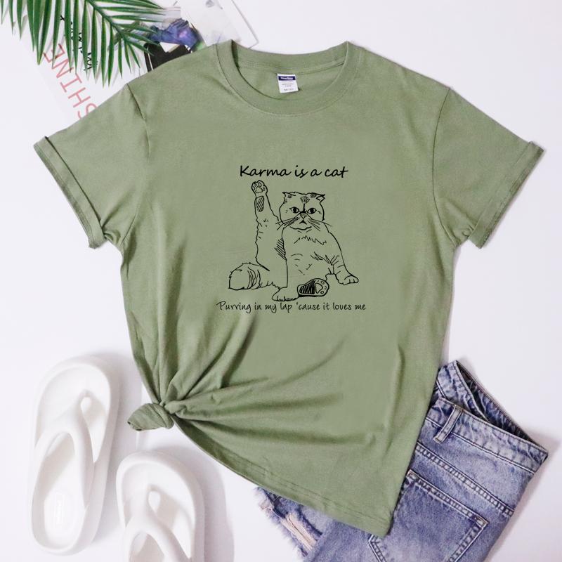 Karma Is A Cat Purring In My Lap Cause It Loves Me Shirt Funny Cat Mom Gift Tshirt Cute Fur Mama Tops Tees