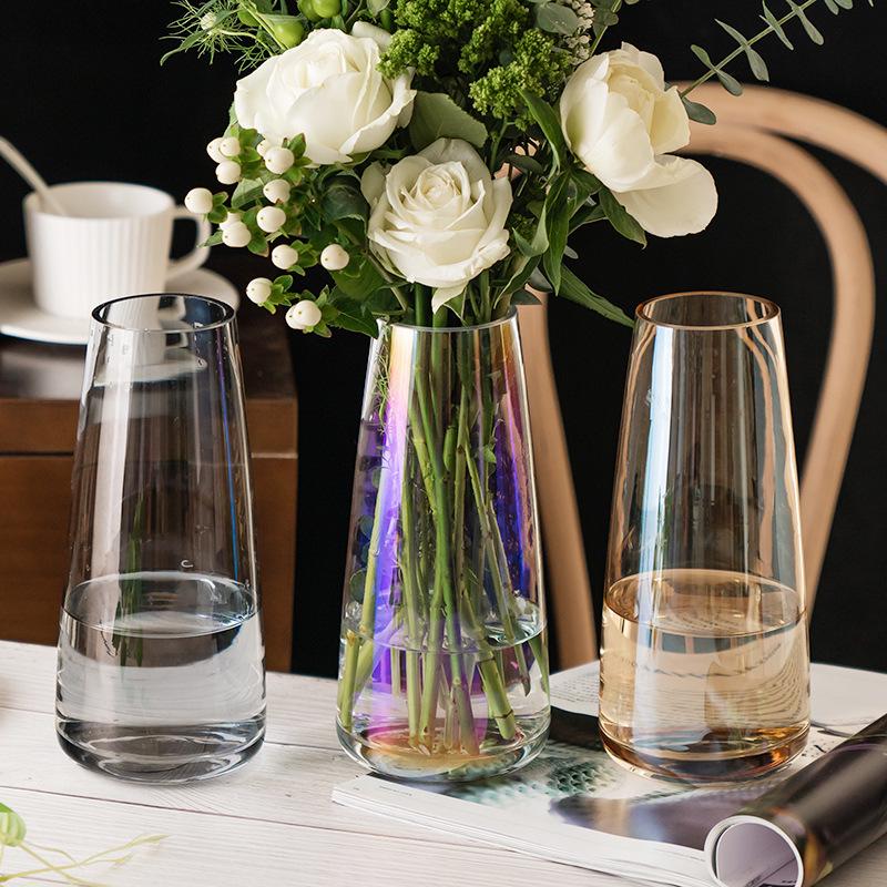 Современная скандинавская стеклянная ваза: Прозрачный гальванизированный цветочный горшок для обеденного стола и декора модельной комнаты