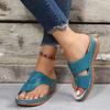 Summer Clip Toe Platform Sandals for Women Solid Color PU Leather Wedge Slippers Woman Comfortable Beach Flip Flops Plus Size 43