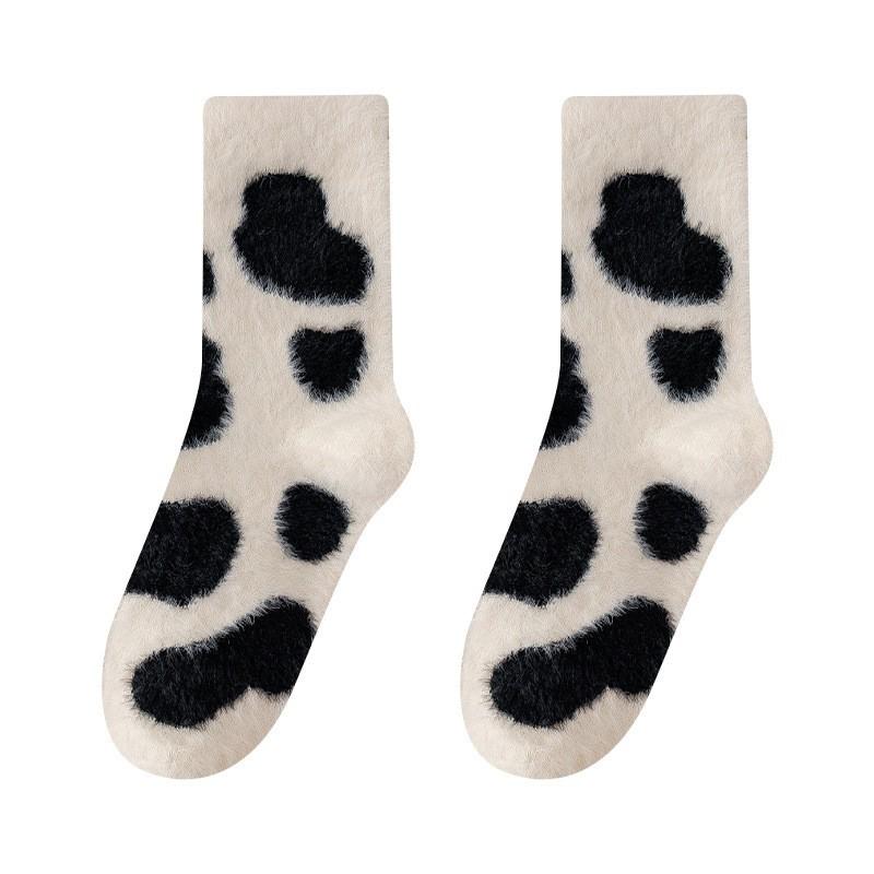 Plush Socks Women'S Milk Spots Fleece Thickened Cute Tube Socks Autumn And Winter Home Warm Mink Fleece Stockings