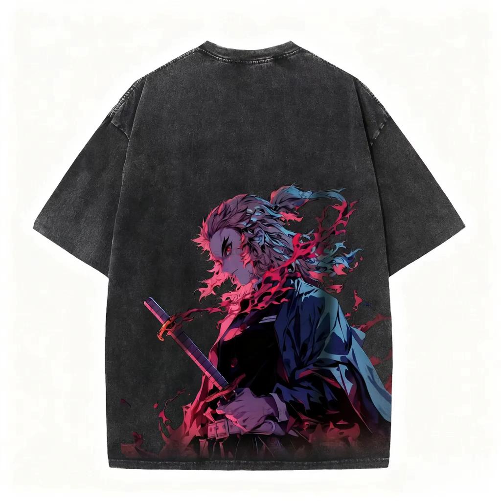 New Unisex Harajuku Anime Washed T Shirt Demon Slayer Men Women Short Sleeve Graphic Tee Y2k Clothes Summer Streetwear Casual Tops