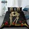 Skull Duvet Cover Set Queen Black Skeleton Paisley Floral Pattern Bedding Set for Teen Adult Polyester Halloween Comforter Cover