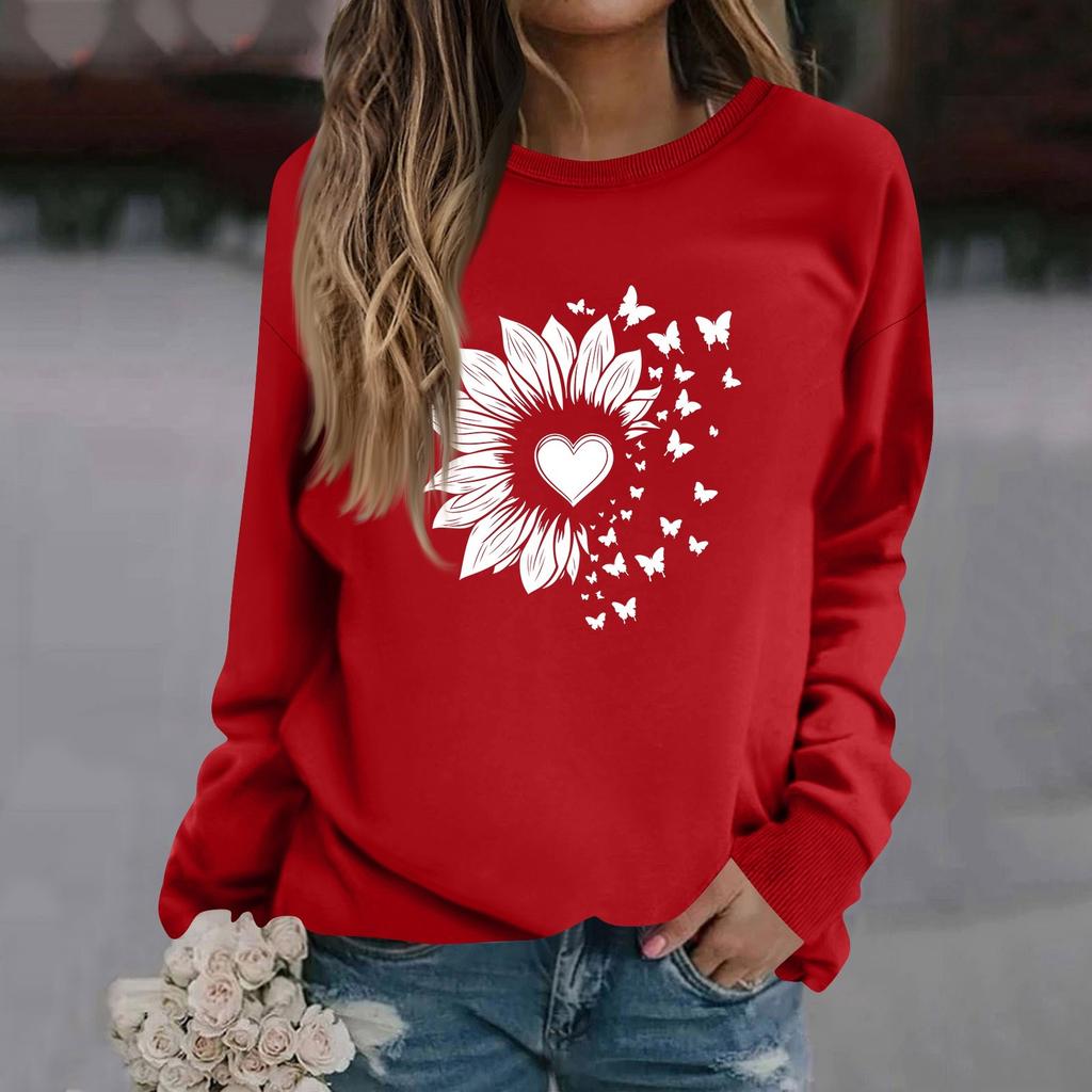 Женская модная повседневная толстовка с длинным рукавом и круглым вырезом с принтом