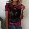 Жен. Футболка Футболка Красный Синий Фиолетовый Кот 3D принт С короткими рукавами Повседневные Выходные Классический Круглый вырез Обычный крой 3D Картина с изображением кота