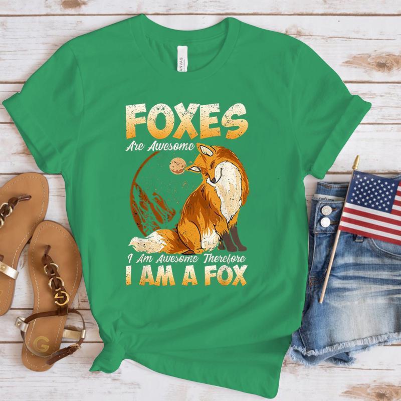 Foxes Are Awesome I Am Awesome Therefore I Am A Fox Printing T Shirt Men/Women Tops Tees Summer Cool Loose Short Sleeve