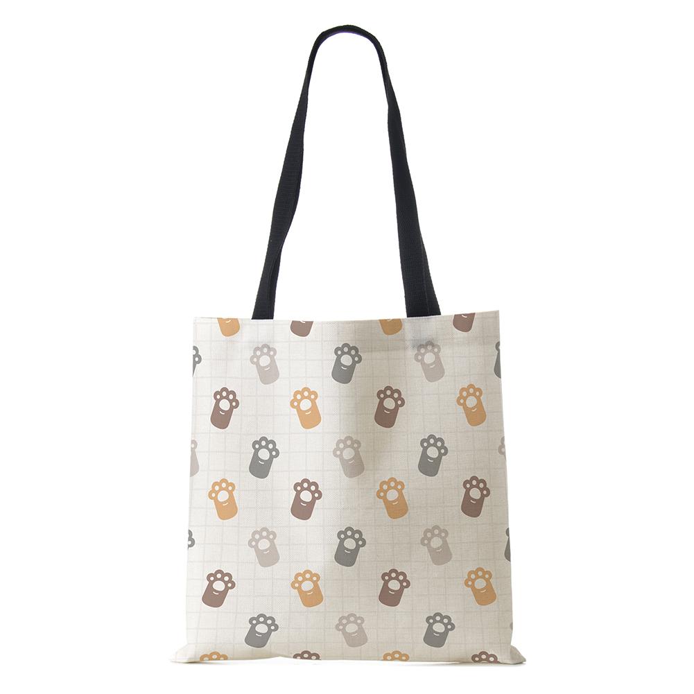 Cat Cartoon Shoulder Bag Reusable Shopper Kawaii Canvas Tote Bag Women Haajuku High Capacity Casual Folding Handbag