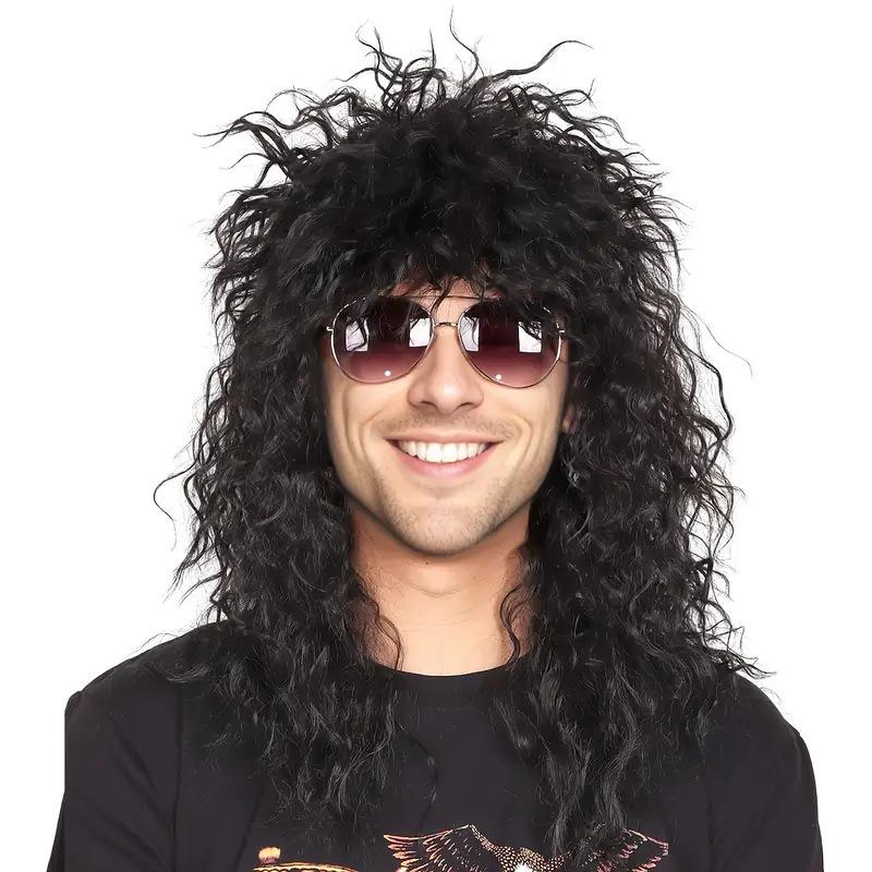 European and American men's short hair mullet hair wig, fluffy short curly hair chemical fiber wig full head cover wigs