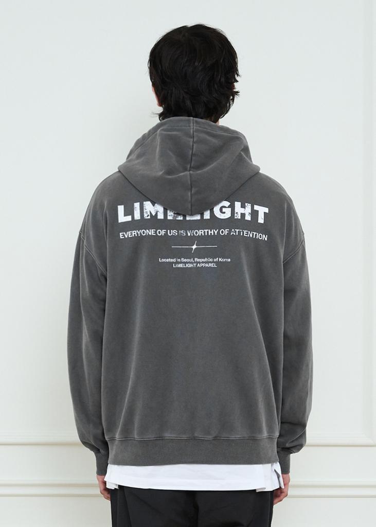 Худи Limelight Apparel с пигментным логотипом на спине, оверсайз, с двусторонней молнией (Уголь/Белый)