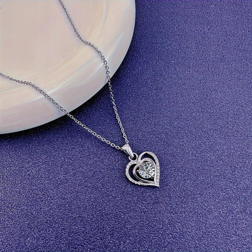 Silver Women' Necklace Heart with Cubic Zirconia ITALIAN Adjustable DIAMOND