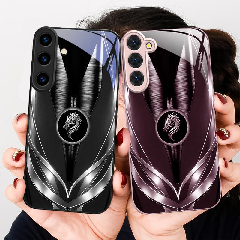 Серый чехол для телефона из стекла с узором золотого дракона Для Samsung S26 S22 S8 9 10 S20 Ultra S21 Pro S22 Plus S23 FE S24Ultra S25 Edge S24+