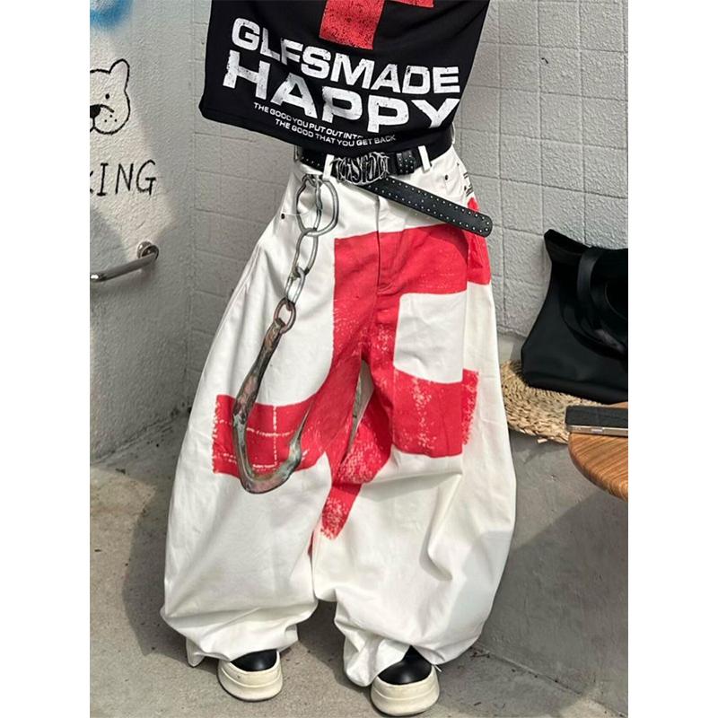 BeatStreet Женские Белые Мешковатые Джинсы Харадзюку Винтаж Y2k Широкие Джинсовые Брюки Оверсайз Джинсы Длинные Брюки Японский Стиль 2000-х Одежда