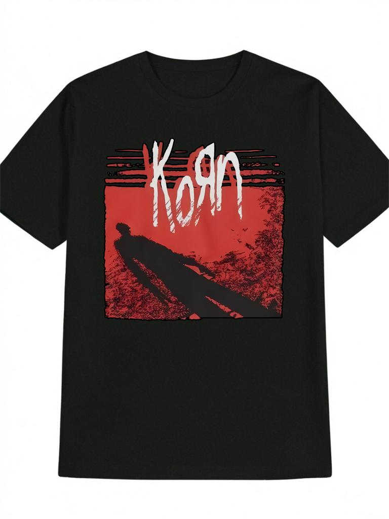 Повседневная черная футболка с графическим принтом KORN - Дизайн в виде силуэта "Korn"