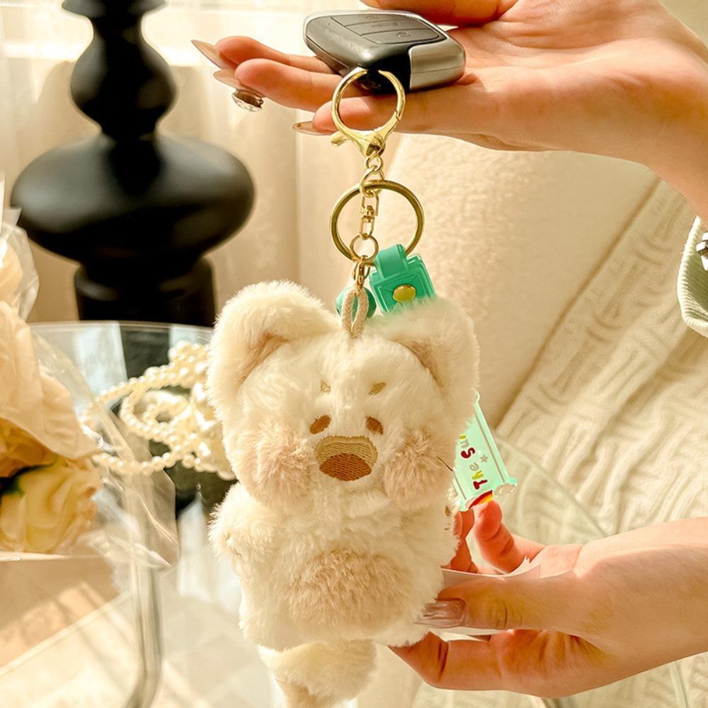 Soft Plush Animal Pendant Pink Cartoon Doll Keychain Purple Cute Cat Key Ring  Girls