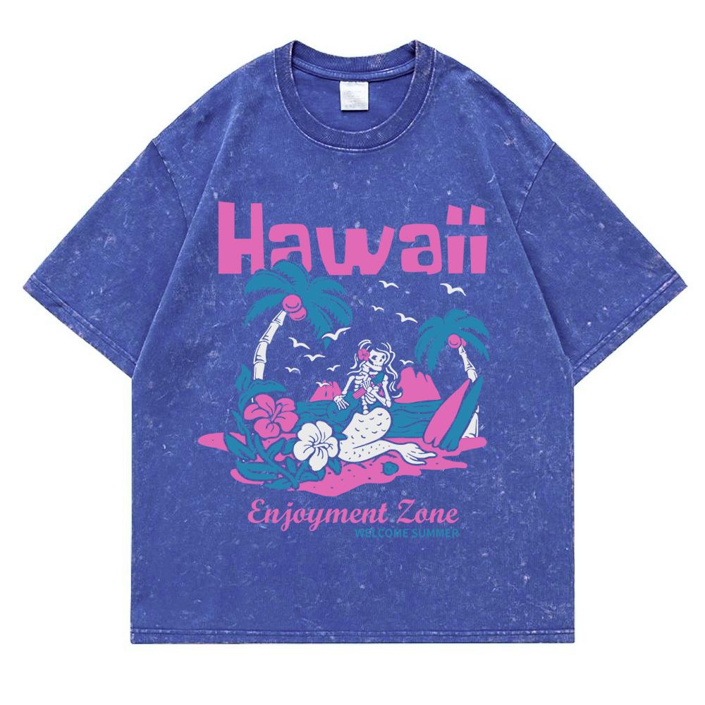 Hawaii Enjoyment Zone Welcome Summer Washed Retro Snow Tshirt Men Fashion Oversize T Shirt Cotton Clothes Free Casual T Shirts