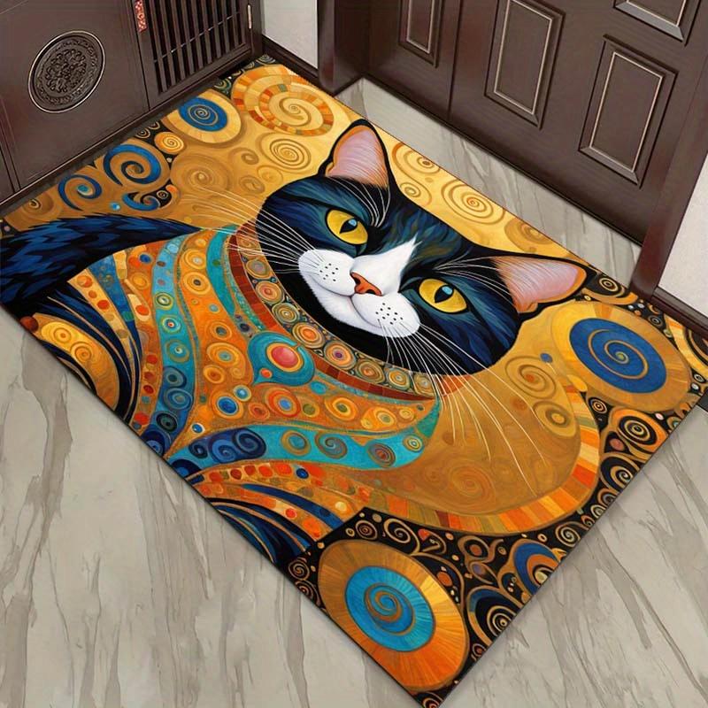 Vibrant Cat Art Rug for Pet Lovers | Colorful Abstract Carpet with Swirl Patterns | Cozy Living Room Decor Skid resistant carpet