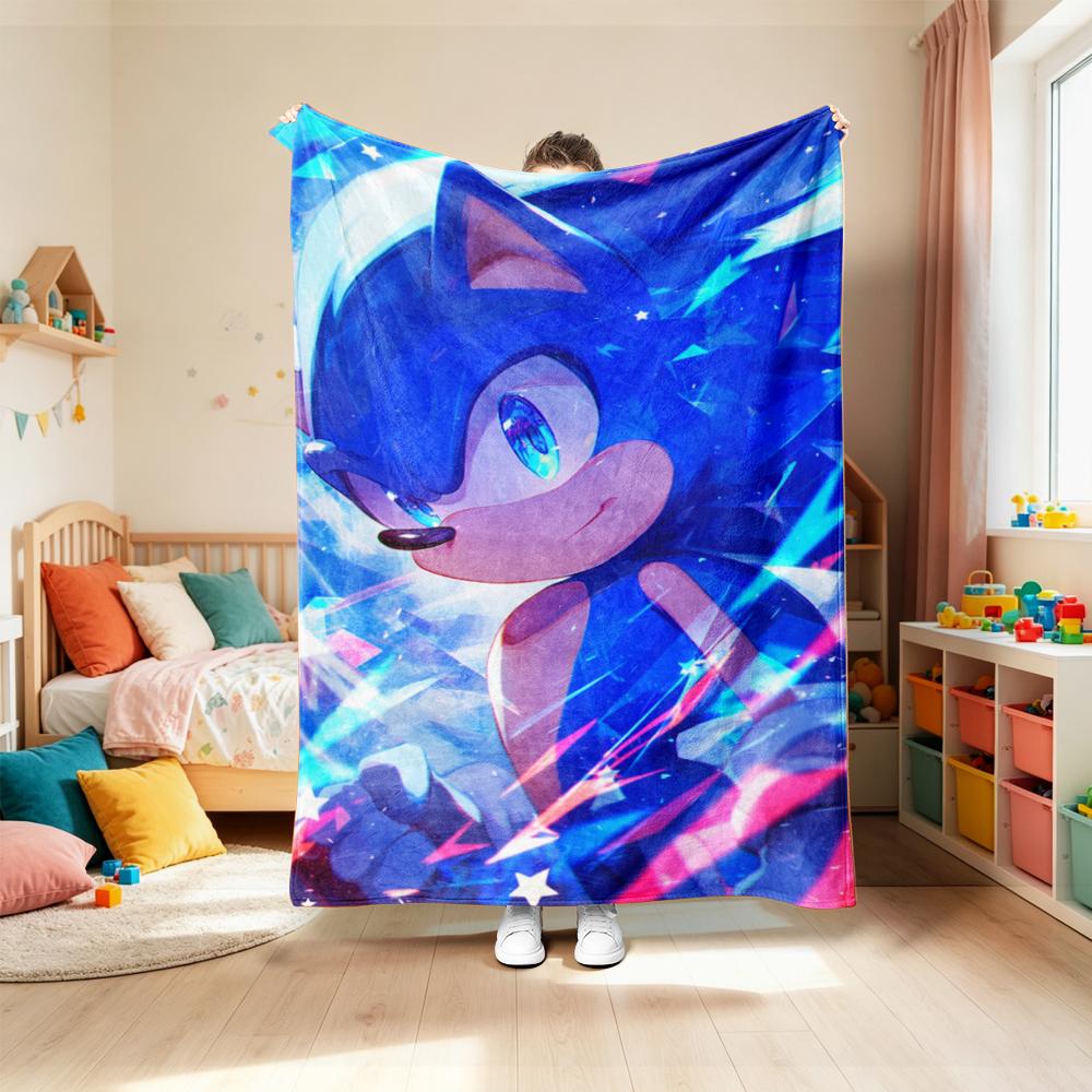 Blanket Cute Cartoon Sonic anime theme Throw Blanket Flannel Blanket best gifts for boys for Living Room Car Camping soft