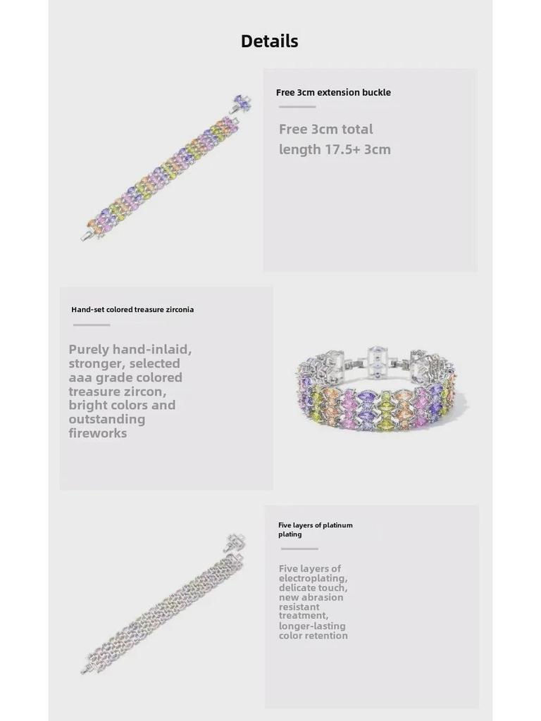 Элегантный браслет из кристаллов циркония с цветными драгоценными камнями - идеальный подарок для женщин