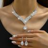 2Pcs Fashionable Rhinestones Necklaces Earrings Jewelry Set Women'S Wedding Accessories Gift