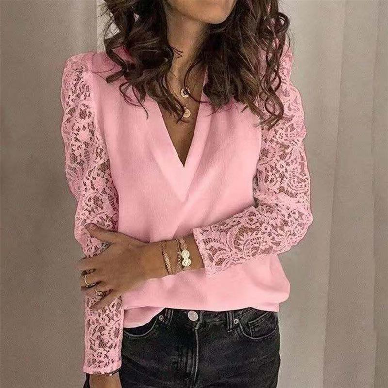 Кружевная рубашка с длинным рукавом и цветочным принтом, женские винтажные блузки с v-образным вырезом и топы, свободные женские рубашки, белые блузки, женская одежда 19040