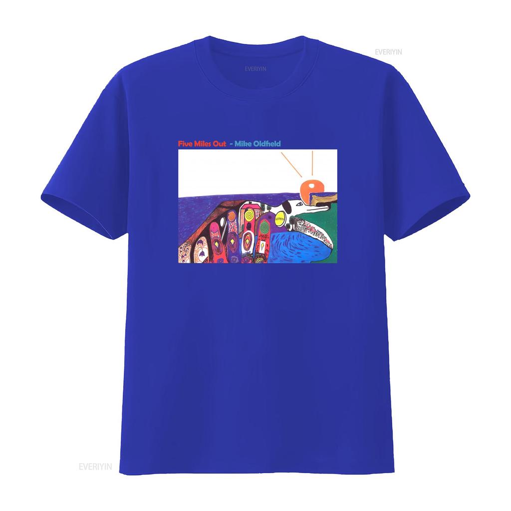 Colorful Art Print Cotton T Shirt Mike Oldfield Five Miles Out Album Family Man vintage Washed streetwear fashion Breathable
