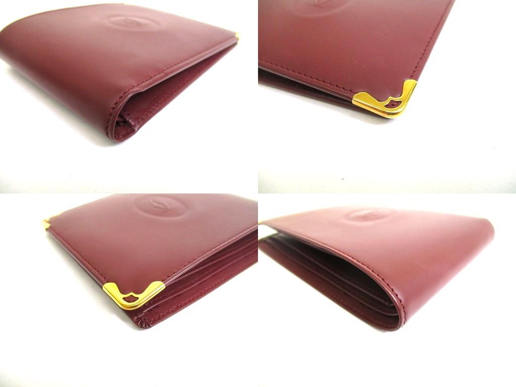 Authentic Cartier Must de Cartier Bordeaux Leather Bifold Bill Wallet Purse #b079  Open box