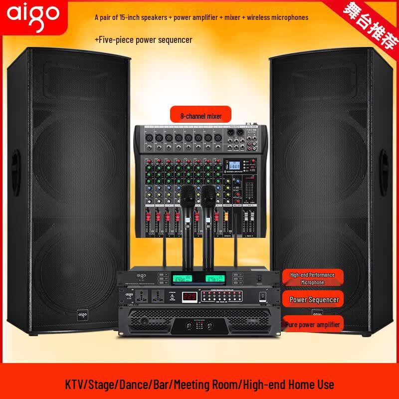 Aigo Professional Dual 15-inch Portable KTV PA System (CN version)