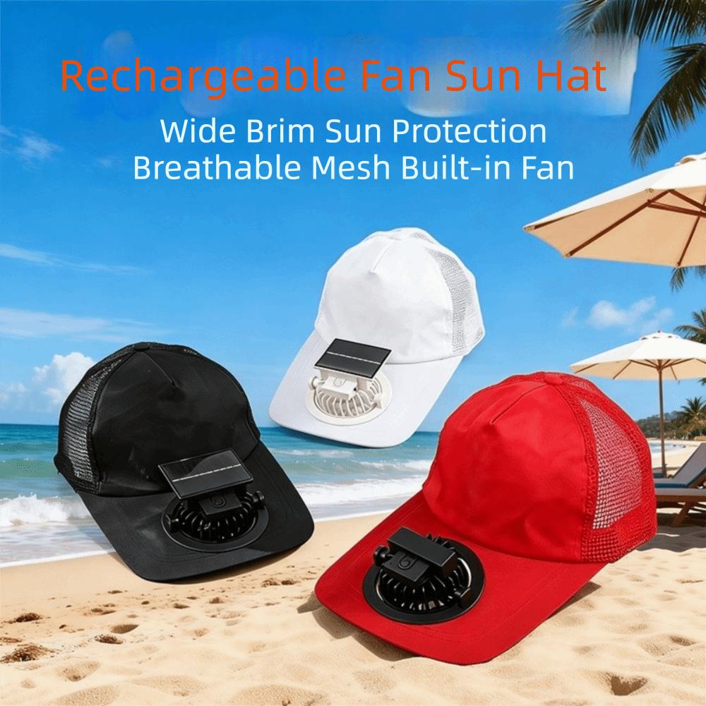 Portable Breathable Summer Fan Sunhat Mesh Strong Wind Baseball Cap Wide Brim Sun Protection Solar Fan Cap Men