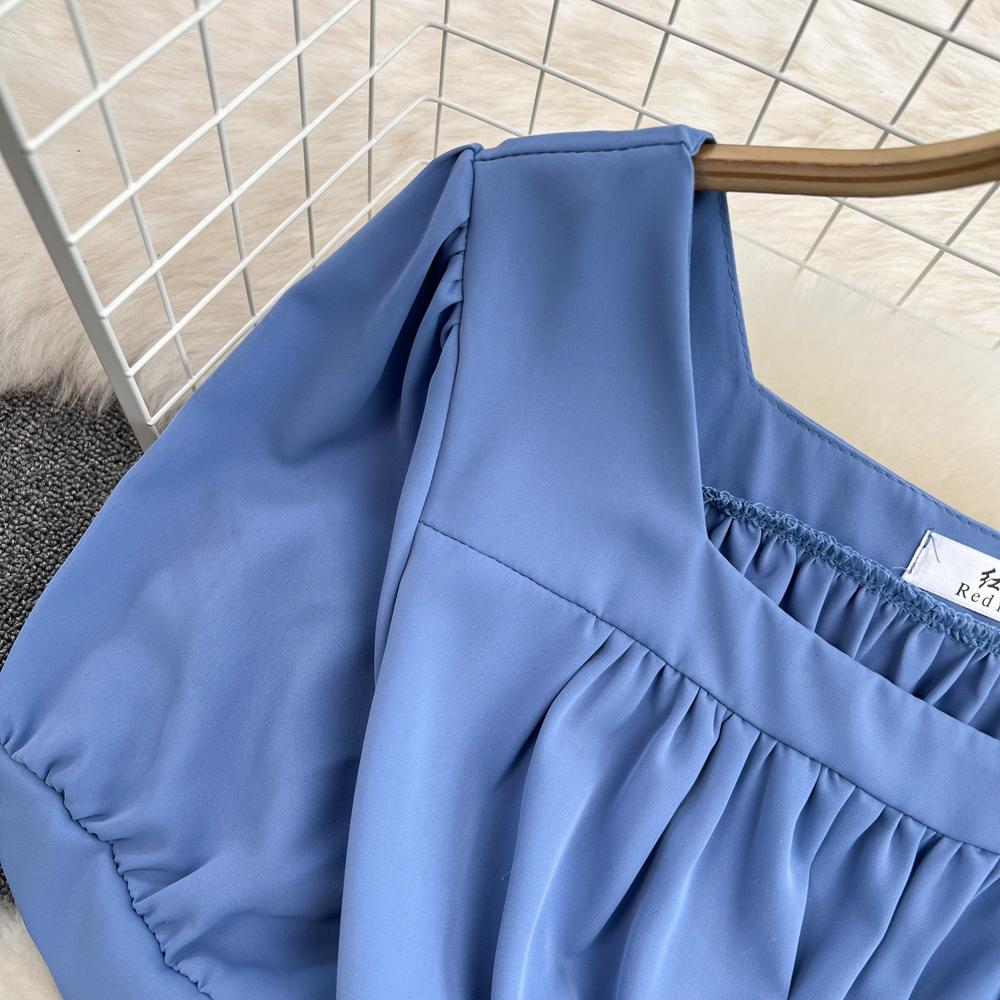 RUGOD 2022 летнее корейское платье с квадратным вырезом на талии, тонкое платье с пышными рукавами и колокольчиком, маленькое платье с галстуком