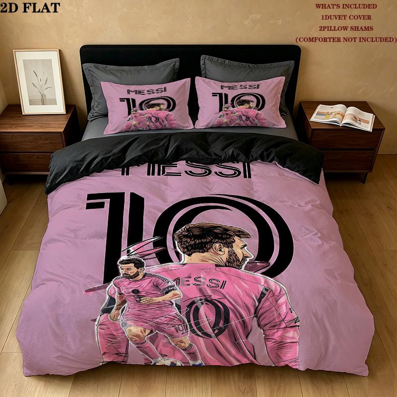 Messi Pattern Bedding Quilt Set Quilt Cover Pillowcase Home Birthday Gift(1 * duvet cover + 2 * pillowcase, without core)