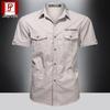 Мужская летняя хлопковая рубашка с коротким рукавом в военном стиле - Повседневная, Легкая, Многокарманная, Рабочая одежда больших размеров