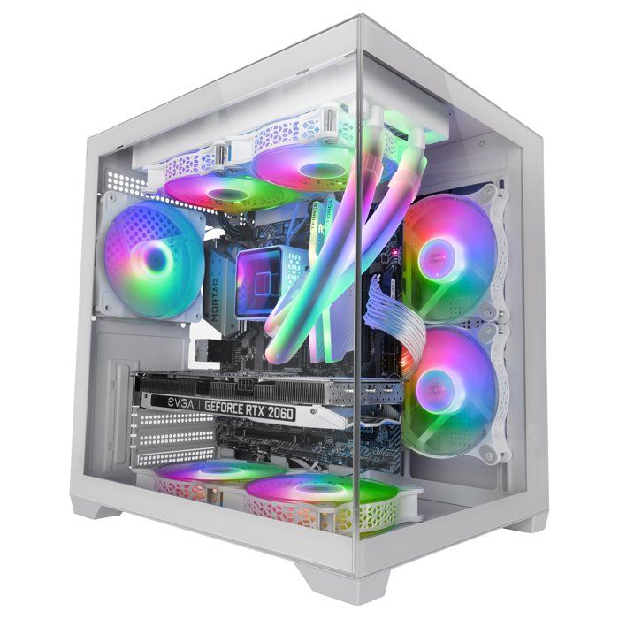 Mars Gaming MC-VIEW2, Boîtier MicroATX, Double Verre Trempé, 1x Ventilateur FRGB 120mm, Refroidissement 240mm, Chambre Double, Blanc