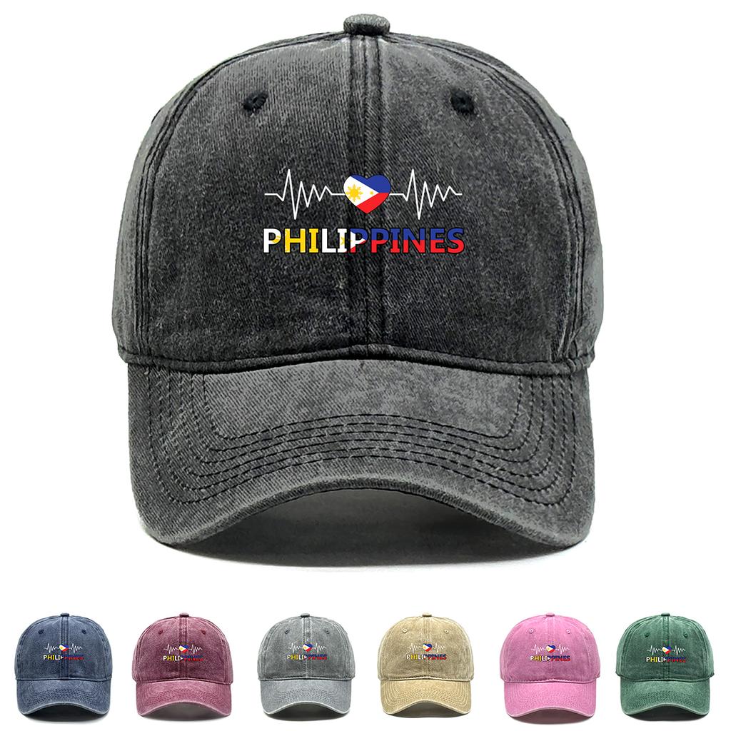 Heart-shaped Flag of Philippines Washed Cotton Snapback Baseball Caps Man's Cap Sporting Fashion Adjustable Baseball Hat