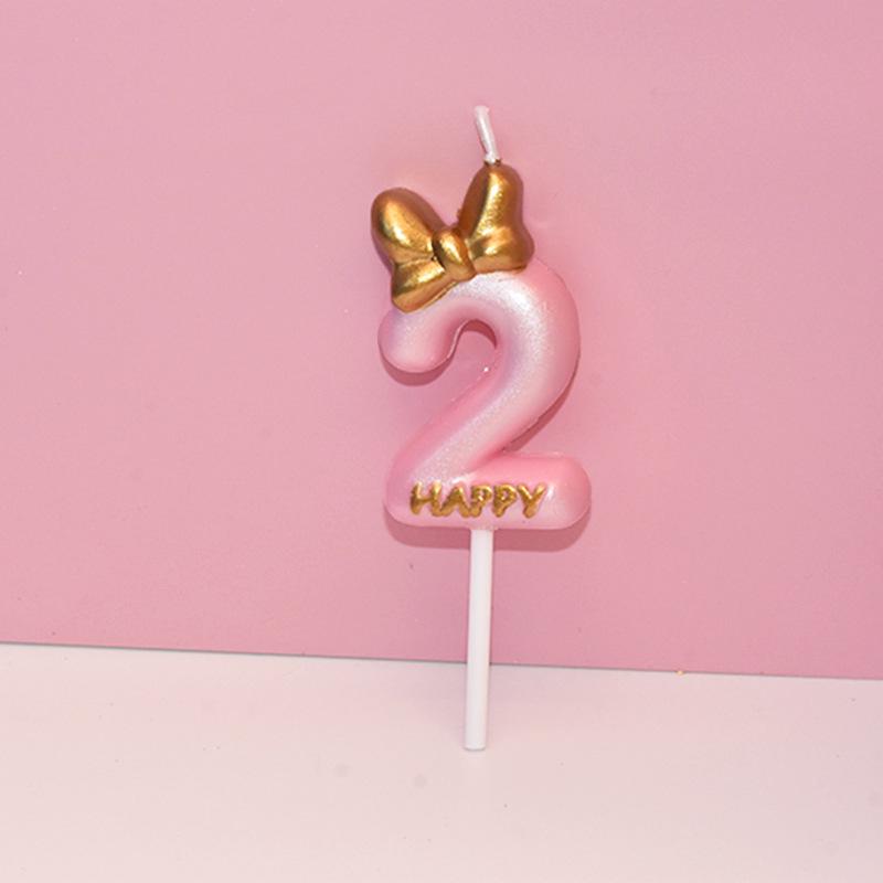 Pink Bow Number Candle for Birthday Cake - Creative Princess Party Decoration
