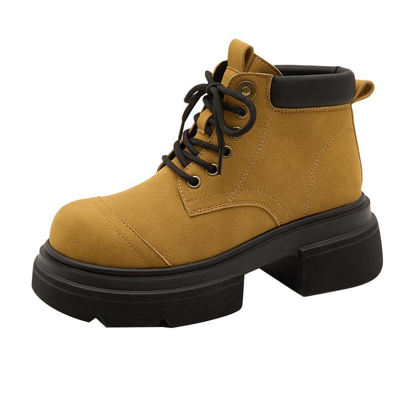 Европейская станция Кожаные ботинки Мартин Женские 2025 Новые Ретро Короткие ботинки Женские Ботинки с большой головой Детская платформа Повседневная обувь