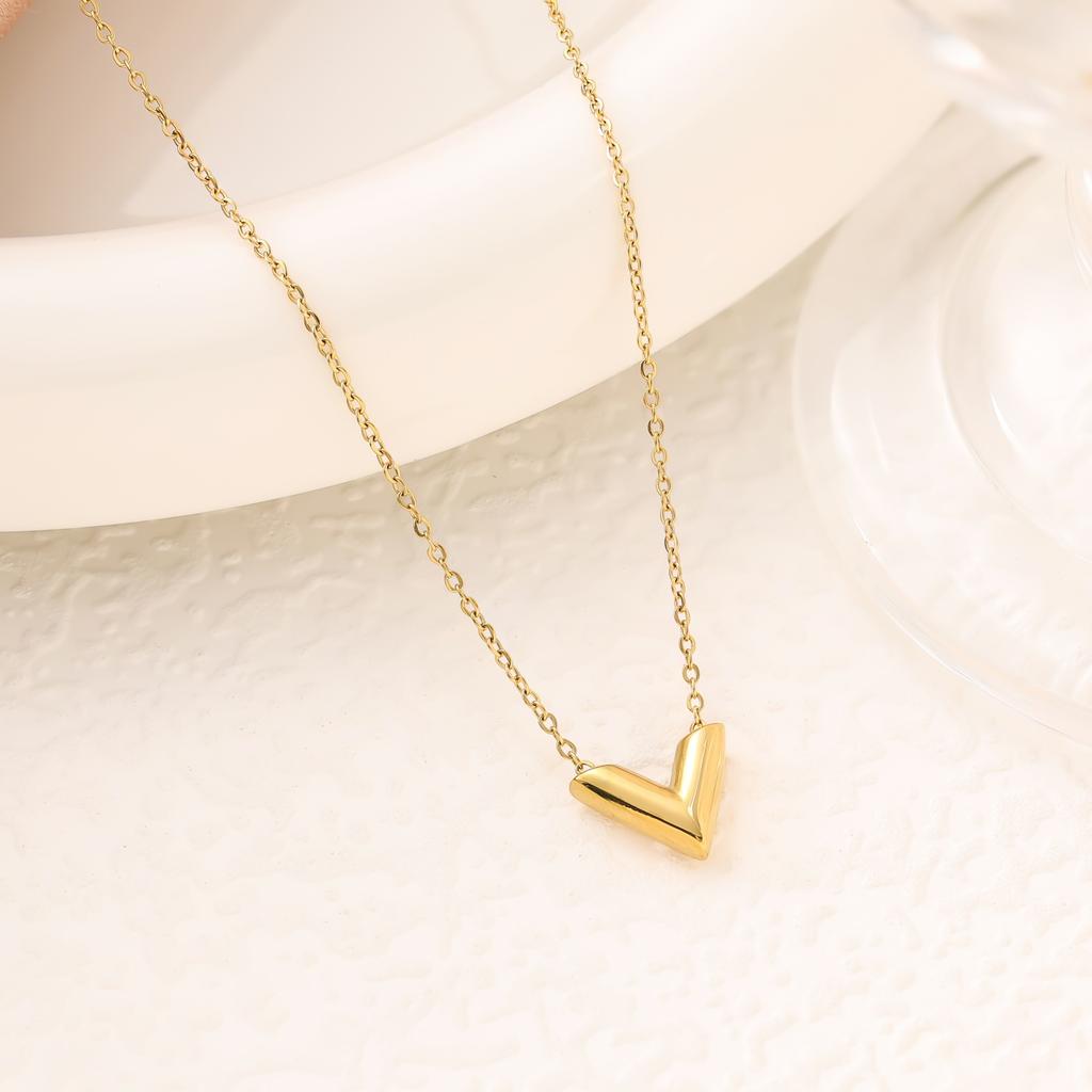3PCS high-end V-letter necklace bracelet earrings do not fade titanium steel three piece set
