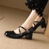 Fashion Patent Elegant Low Heels Pumps Women Mary Janes Shoes Large Size 45 Fashion Black Red Women's Heeled Office Party Wedding Shoes
