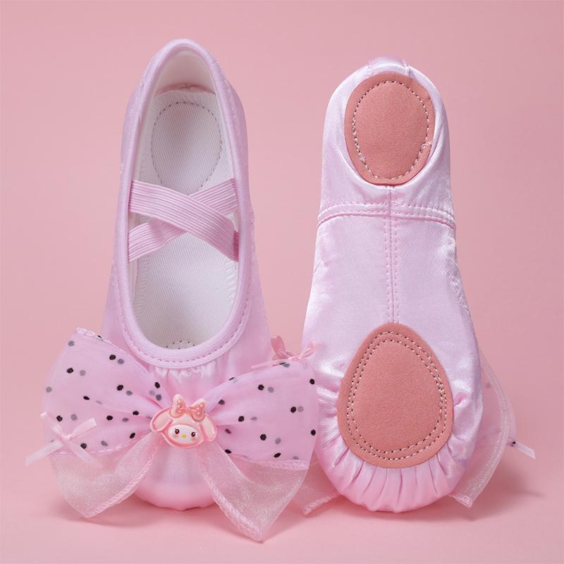Туфли для танцев для девочек Мягкая подошва Детские балетные туфли Танцевальная обувь Милые Туфли с кошачьими когтями для сценических выступлений Украшение бантом