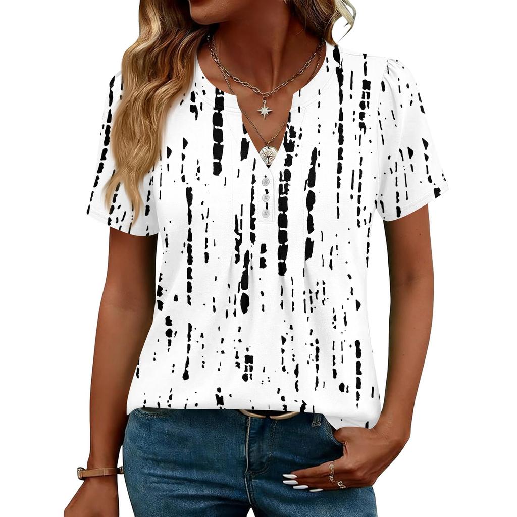 Женские Топы Элегантные Повседневные Рубашки с V-образным вырезом и коротким рукавом Плиссированные Блузки Туника на пуговицах