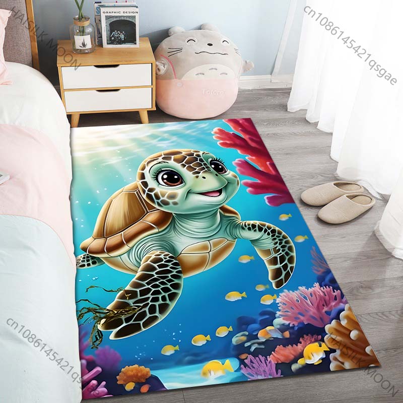 1PC Turtle and Coral Reef Carpet for Living Room Bedroom Sofa Home Decor Rus Non-slip Floor Mat Luxury Gift Multiple Sizes