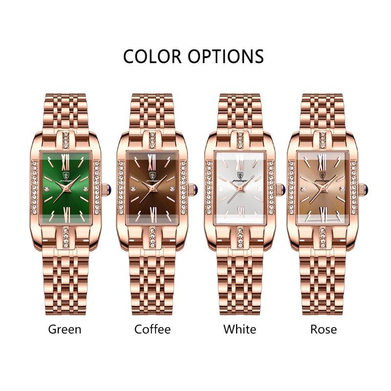 POEDAGAR High Quality Diamond Watch Top Brand Luxury Fashion Business Rectangle Waterproof Quartz Ladies Watches Stainless Steel