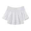 Kaslead New Arrival Women's Clothing Fashion Style Fashion All-Match White off-the-Shoulder Clothes Casual Frill Tops 3539920