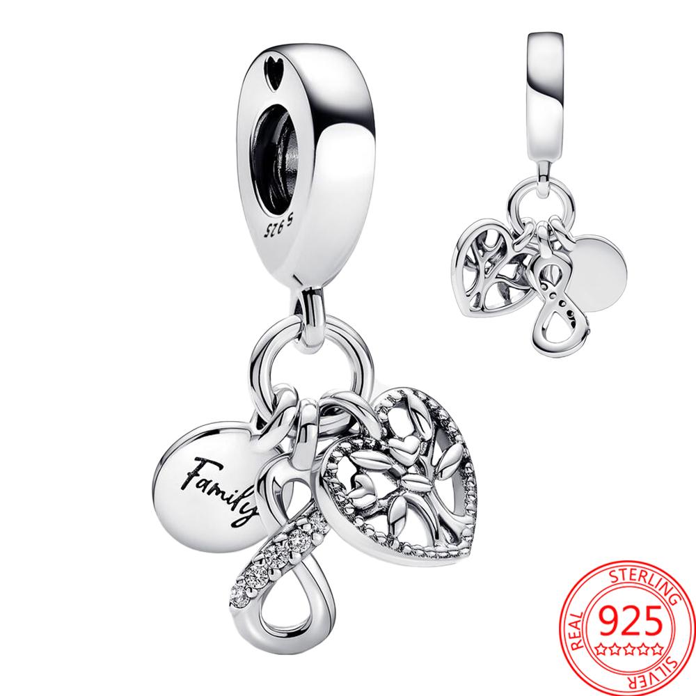 Аутентичные серебряные бусины S925, подходят для браслета, тройной подвесной кулон в виде дерева для женщин, ювелирные изделия, подарок